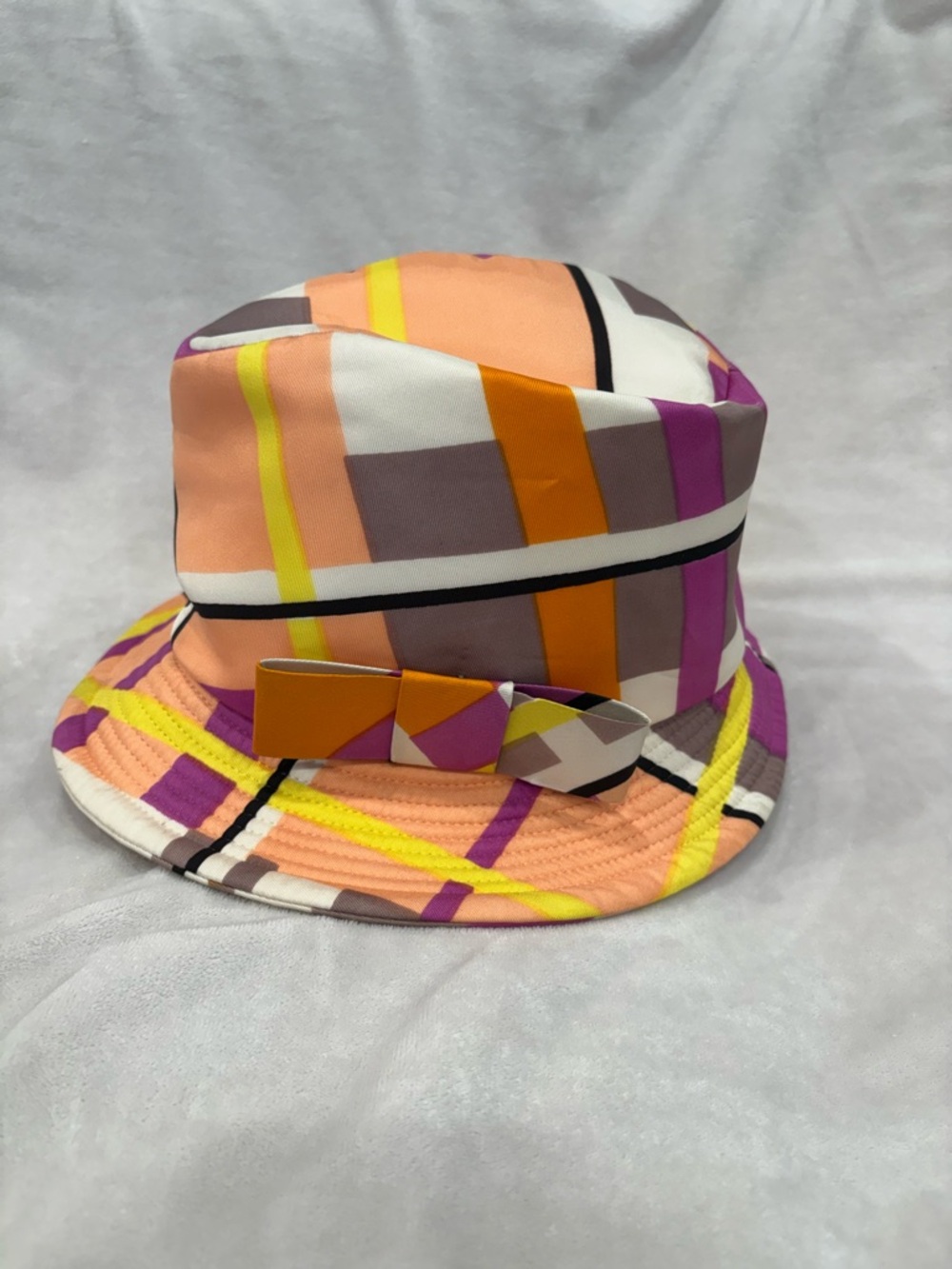Adolfo Peach, Purple & Yellow Patterned Bucket Hat